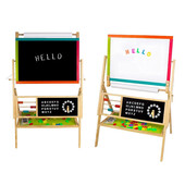 Tablita de scris pentru copii, 2 in 1, fata magnetica si pentru creta, 60x40 cm, alfabet si ceas, rola hartie
