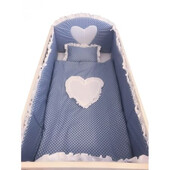 Lenjerie de pat bebelusi cu aparatori laterale deseda te iubesc puisor 120x60 cm albastru cu alb