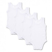 Set 5 body-uri din bumbac albe fara maneca - tip maieu (marime: 3-6 luni)