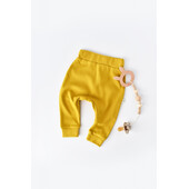 Pantaloni bebe unisex din bumbac organic galben (marime: 6-9 luni)