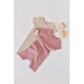 Set de 2 salopetele cu maneca scurta din bumbac organic si modal - roz/ blush (marime: 0-3 luni)