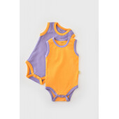 Set 2 body-uri fara maneci ribana bebe unisex din bumbac organic si 5%elastan - galben/mov (marime: 12-18 luni)