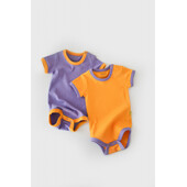 Set 2 body-uri ribana bebe unisex din bumbac organic si 5%elastan - galben/mov (marime: 6-9 luni)