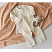 Set bluzita cu maneca lunga si panataloni lungi din bumbac organic si 5% elastan - ecru, baby cosy (marime: 12-18 luni)