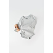 Body bebe unisex cu maneca lunga din 95% bumbac organic cu 5% elastan - gri, baby cosy (marime: 0-3 luni)