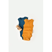 Set 2 body-uri fara maneci bebe unisex din bumbac organic si modal - bleumarin/sofran, baby cosy (marime: 0-3 luni)