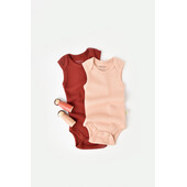 Set 2 body-uri fara maneci bebe unisex din bumbac organic si modal - caramiziu/somon, baby cosy (marime: 0-3 luni)