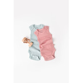 Set 2 body-uri fara maneci bebe unisex din bumbac organic si modal - mint/rose, baby cosy (marime: 9-12 luni)