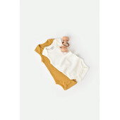 Set 2 body-uri fara maneci bebe unisex din bumbac organic si modal - mustar/ecru, baby cosy (marime: 0-3 luni)