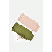 Set 2 body-uri fara maneci bebe unisex din bumbac organic si modal - verde/blush, baby cosy (marime: 9-12 luni)