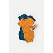 Set 2 body-uri bebe unisex din bumbac organic si modal - bleumarin/sofran, baby cosy (marime: 0-3 luni)