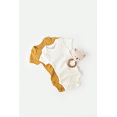 Set 2 body-uri bebe unisex din bumbac organic si modal - mustar/ecru, baby cosy (marime: 0-3 luni)