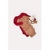 Set 2 body-uri cu maneca lunga bebe unisex din bumbac organic si modal - maro/rosu, baby cosy (marime: 18-24 luni)