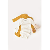 Set 2 body-uri cu maneca lunga bebe unisex din bumbac organic si modal - mustar/ecru, baby cosy (marime: 18-24 luni)