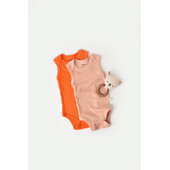 Set 2 body-uri fara maneci bebe unisex din bumbac organic si modal - rodie/piersica, baby cosy (marime: 3-6 luni)