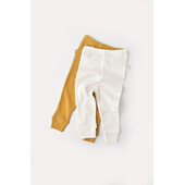 Set 2 pantaloni bebe unisex din bumbac organic si modal - mustar/ecru, baby cosy (marime: 12-18 luni)