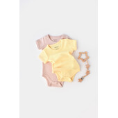 Set 2 body-uri bebe unisex -100% bumbac organic - galben/roz, baby cosy (marime: 12-18 luni)