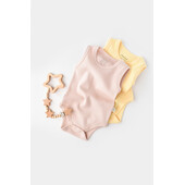 Set 2 body-uri fara maneci bebe unisex -100% bumbac organic - galben/roz, baby cosy (marime: 9-12 luni)