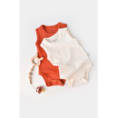 Set 2 body-uri fara maneci bebe unisex -100% bumbac organic -scortisoara/ecru, baby cosy (marime: 3-6 luni)