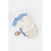 Set 2 body-uri bebe unisex -100% bumbac organic - ecru/bleu, baby cosy (marime: 6-9 luni)