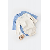 Set 2 body-uri cu maneca lunga bebe unisex -100% bumbac organic - ecru/bleu, baby cosy (marime: 18-24 luni)