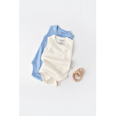 Set 2 body-uri fara maneci bebe unisex -100% bumbac organic - ecru/bleu, baby cosy (marime: 18-24 luni)