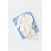 Set bluzita cu maneca lunga si panataloni lungi - bumbac organic 100% - ecru, baby cosy (marime: 6-9 luni)