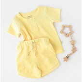 Set tricou cu panataloni scurti - 100% bumbac organic - galben, baby cosy (marime: 12-18 luni)