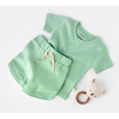 Set tricou cu panataloni scurti - 100% bumbac organic - mint, baby cosy (marime: 6-9 luni)