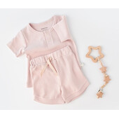 Set tricou cu panataloni scurti - 100% bumbac organic - roz, baby cosy (marime: 12-18 luni)