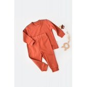 Set bluzita cu maneca lunga si panataloni lungi - bumbac organic 100% - scortisoara, baby cosy (marime: 18-24 luni)