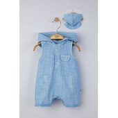 Salopeta de vara cu gluga pentru bebelusi, tongs baby (culoare: albastru, marime: 0-3 luni)