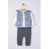 Set 3 piese: pantaloni, bluzita si vestuta pentru bebelusi, tongs baby (culoare: albastru, marime: 18-24 luni)