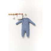 Set salopeta cu caciulita cu urechiuse pentru bebelusi ursulet, tongs baby (culoare: albastru, marime: 0-3 luni)
