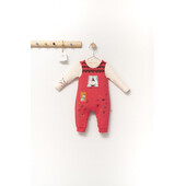 Set salopeta cu bluzita scufita rosie pentru bebelusi, tongs baby (marime: 9-12 luni, culoare: corai)