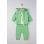 Set 3 piese: pantaloni, tricou si hanorac pentru bebelusi, tongs baby (culoare: verde, marime: 12-18 luni)