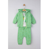 Set 3 piese: pantaloni, tricou si hanorac pentru bebelusi, tongs baby (culoare: verde, marime: 6-9 luni)