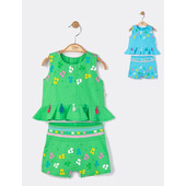 Set elegant bluzita de vara cu pantalonasi pentru fetite ciucurasi, tongs baby (culoare: verde, marime: 12-18 luni)