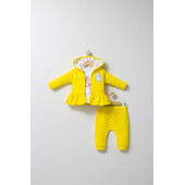 Set 3 piese: pantaloni, bluzita si hainuta cu gluga eleganta pentru bebelusi crazy penguins, tongs baby (culoare: galben, marime: 18-24 luni)