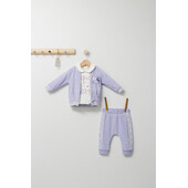 Set 3 piese: pantaloni, bluzita si hainuta pentru bebelusi gazelle, tongs baby (culoare: mov, marime: 12-18 luni)