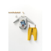 Set cu pantalonasi cu buzunare si body cu maneca lunga pentru bebelusi monster, tongs baby (culoare: galben, marime: 12-18 luni)