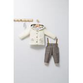 Set 3 piese: pantaloni, bluzita si hainuta pentru bebelusi king, tongs baby (culoare: maro, marime: 12-18 luni)