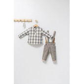 Set cu pantalonasi cu bretele si camasuta in carouri pentru bebelusi king, tongs baby (culoare: maro, marime: 18-24 luni)