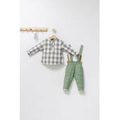 Set cu pantalonasi cu bretele si camasuta in carouri pentru bebelusi king, tongs baby (culoare: verde, marime: 9-12 luni)