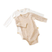 Set 2 body-uri cu maneca lunga bebe unisex -100% bumbac organic - crem cu buline, baby cosy (marime: 9-12 luni)