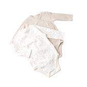 Set 2 body-uri cu maneca lunga petreceute bebe unisex -100% bumbac organic - ecru cu buline, baby cosy (marime: 6-9 luni)