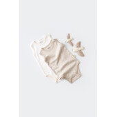 Set 2 body-uri fara maneci bebe unisex -100% bumbac organic - crem cu buline, baby cosy (marime: 3-6 luni)