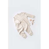 Set bluzita cu maneca lunga si panataloni lungi - bumbac organic 100% - crem cu buline, baby cosy (marime: 18-24 luni)