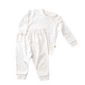 Set bluzita cu maneca lunga si panataloni lungi - bumbac organic 100% - ecru cu buline, baby cosy (marime: 18-24 luni)