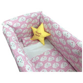 Lenjerie de patut bebelusi 120x60 cm cu aparatori maxi deseda steluta noapte buna roz